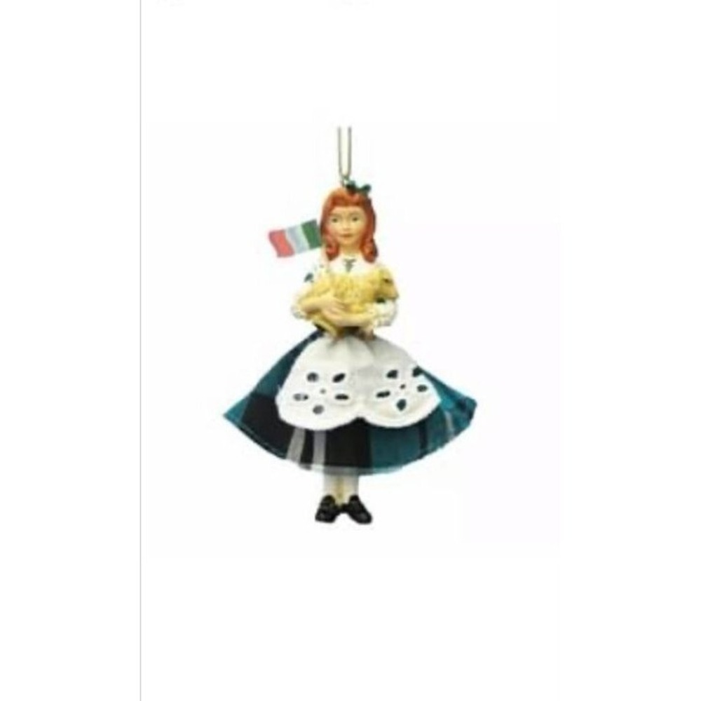 Irish Girl Christmas Ornament with Ireland Flag and a Lamb